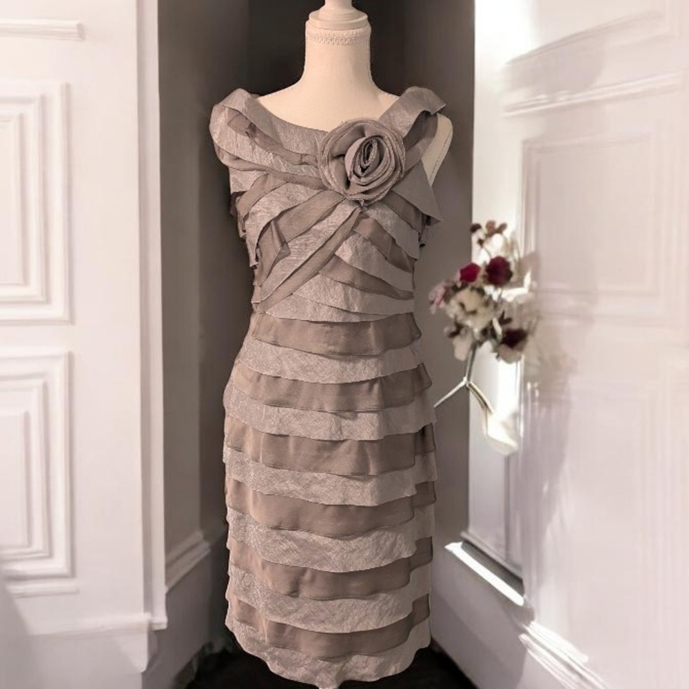 London Times Taupe Layered Mini Dress